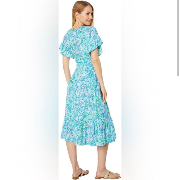 NWT Lilly Pulitzer Juliet Ruffle Maxi Dress Surf Blue Soleil It On Me XL new - Picture 2 of 4